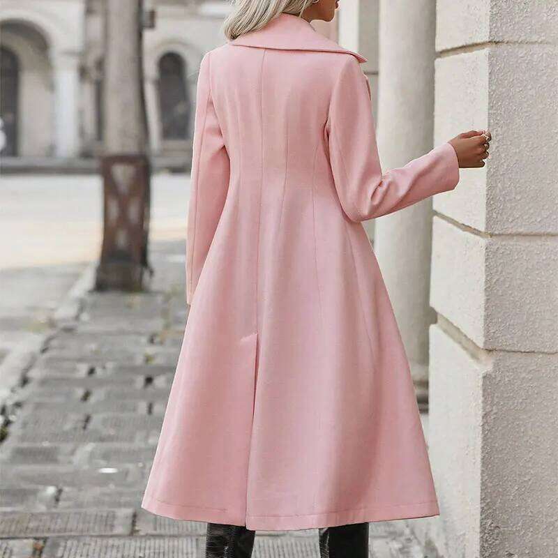 Women New Autumn Winter Pink Fashion Streetwear Suit Collar Button Elegant Lady Coat Trench Slim Versatile Clothing