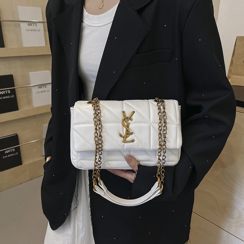 Free shipping 2025 designer women's luxury bag, new fashionable soft leather diamond grid chain bag, single shoulder crossbody bag black white