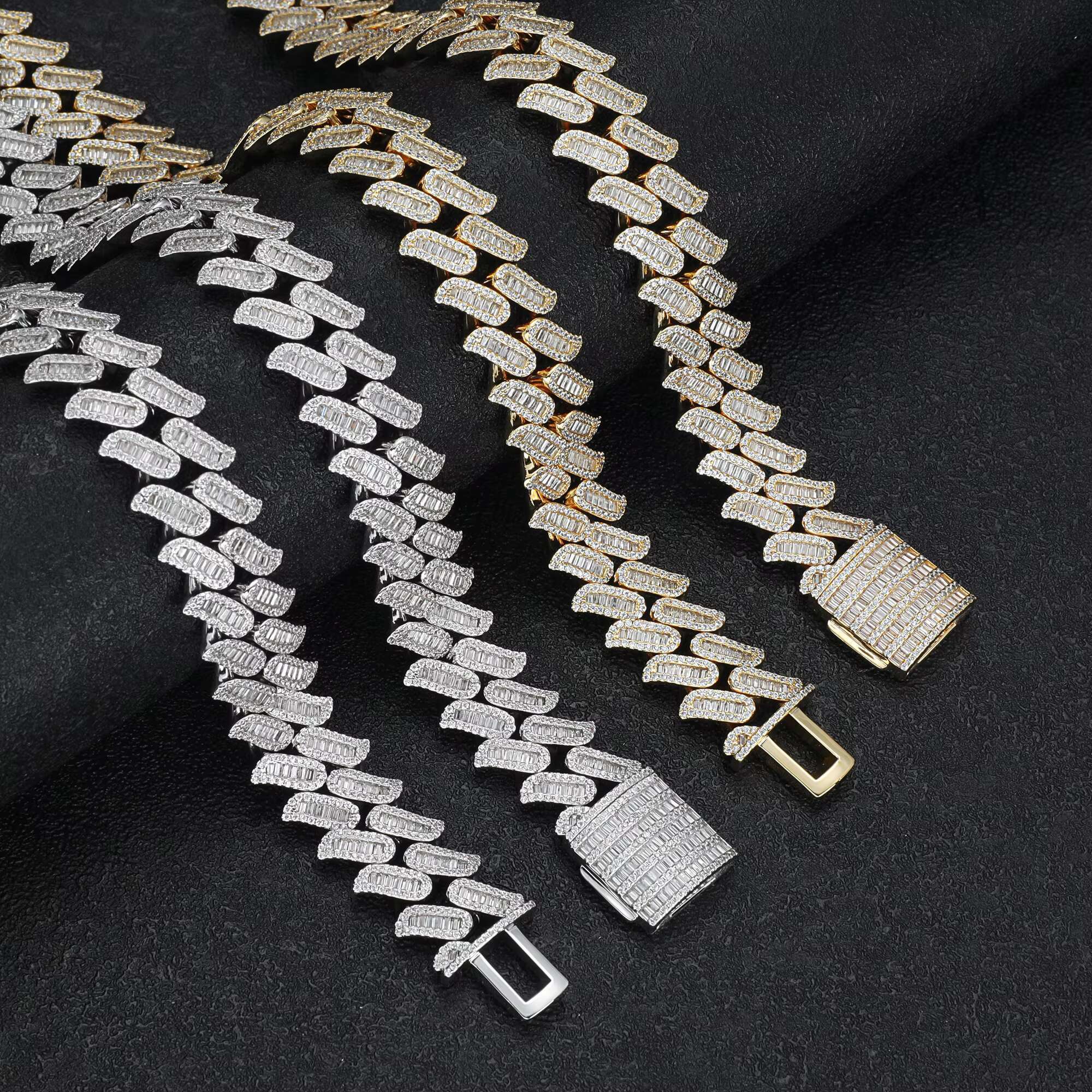 OACOCA Custom 925 Silver Cuban Necklace 12mm VVS round Moissanite Strand Type Chains for Wedding or Gift