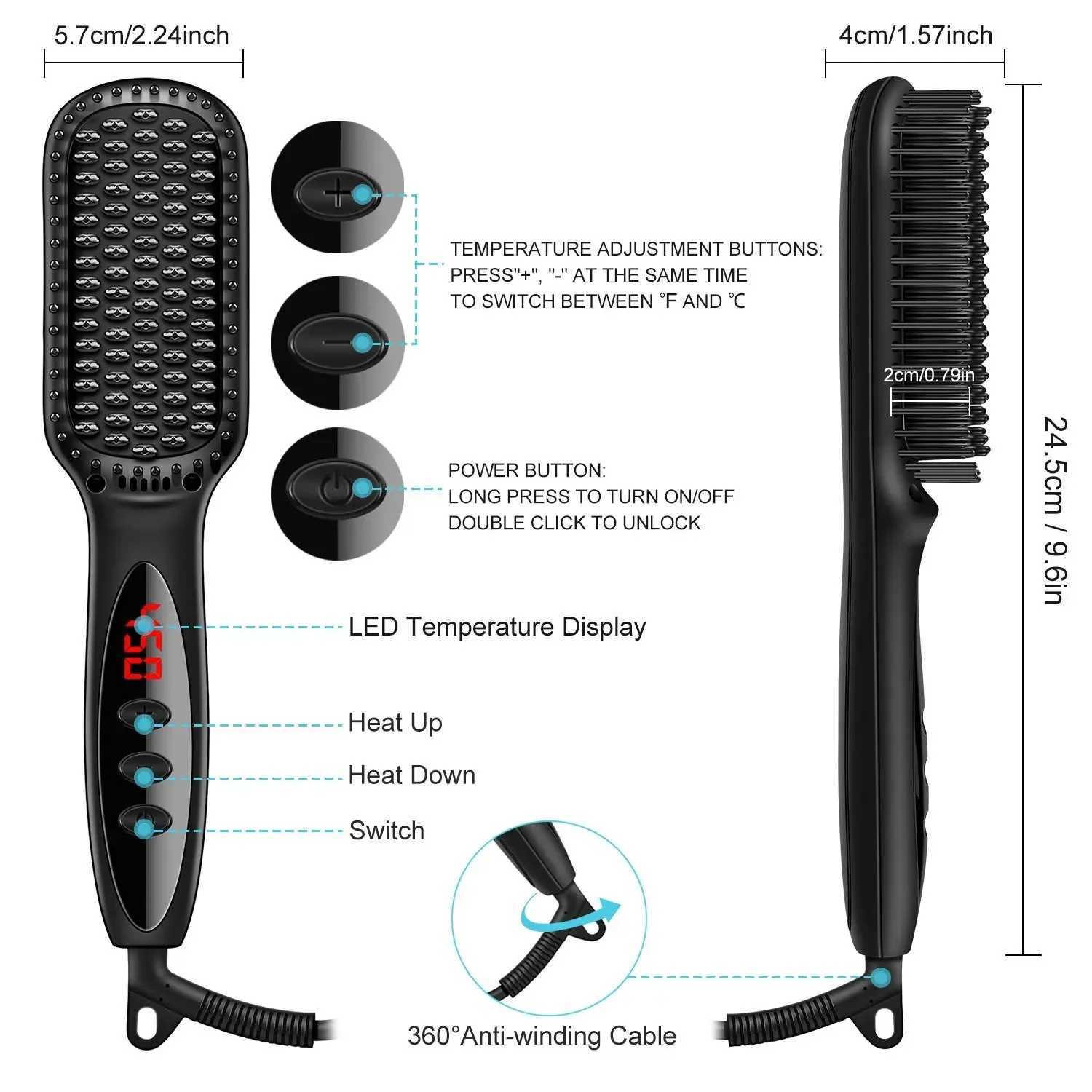 Professional Beard Straightener Comb Hair Straightener Brush for Men Anti Scald Fast Heating Styling Tool for Women W250610