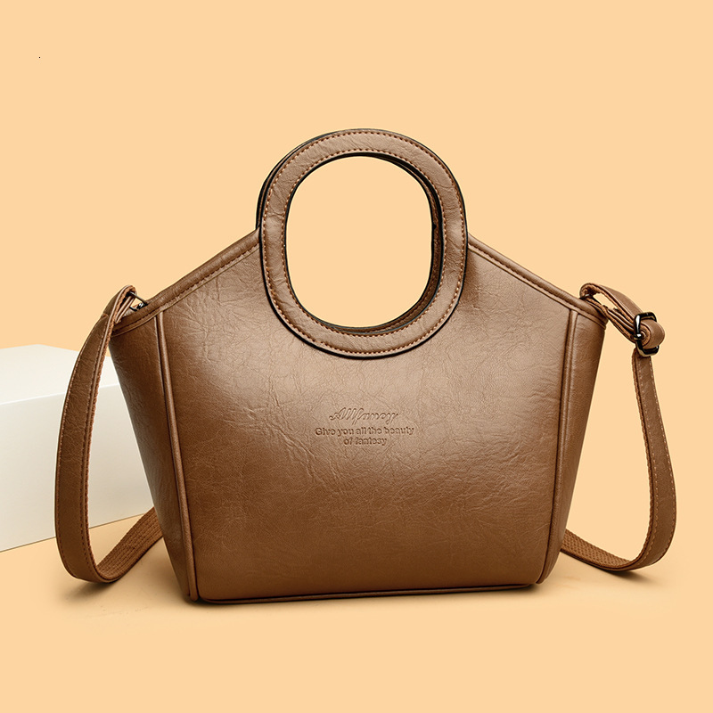 Free Shipping New Leather Handbag Designer Shoulder Bag For Women Large Capacity Bucket Bag Fashionable Commuting Mom Tote Bag