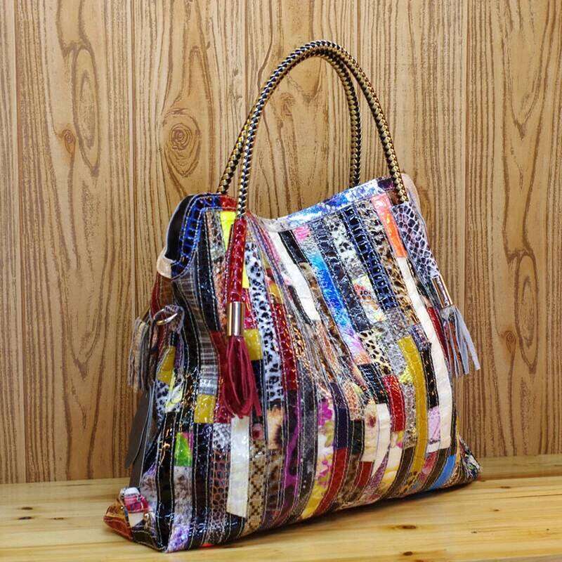 iPinee Real Cow Bags For Women Brands Cowhide Paillette Genuine Leather Handbags Snake Messenger Bag Tote