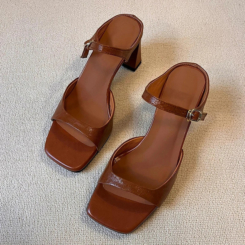 Summer Women Square Toe Slippers Fashion Thick High Heel Dress Slides Ladies Outdoor Dancing Party Shoes 250606