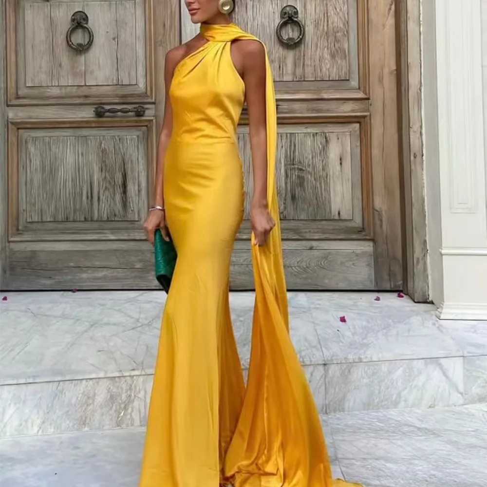VEITCHE Elegant Womens Soft Silk Satin Long Dress Halter Backless Sleeveless Maxi Dresses Summer Lady Long Ribbon Party Gowns XJ250610