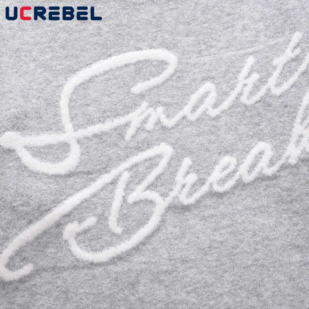 Letter Embroidery Crew Neck Sweater Menns Streetwear Loose Long Sleeve Knitted Pullover Men Autumn