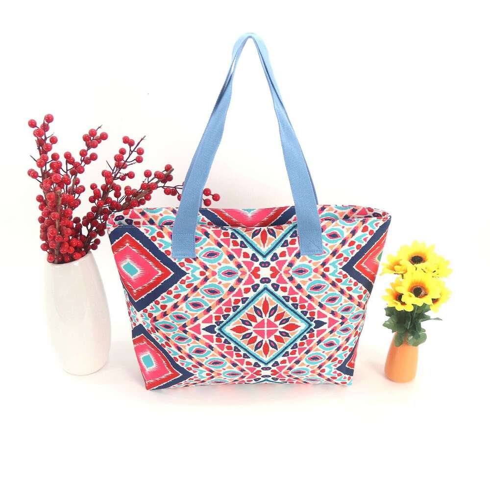 Bohemian Single Shoulder Canvas Large Capacity Gold Stamping Printed Handbag Ethnic Style Tutoring Bag