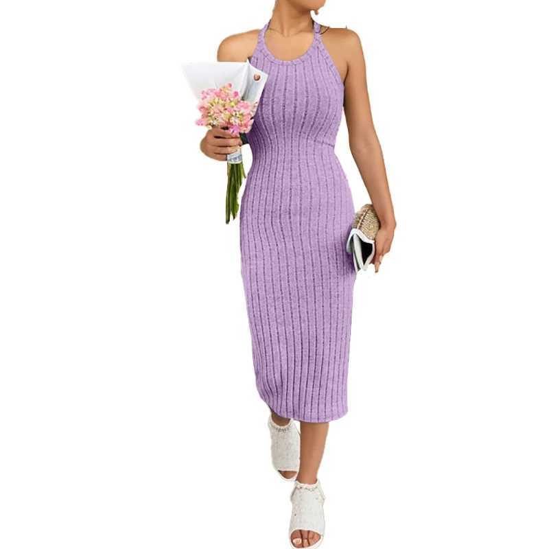 Solid Halter Neck Bodycon Midi Dress High-end temperament vest halter dress womens summer new high-waist slim temperament slim XJ250610