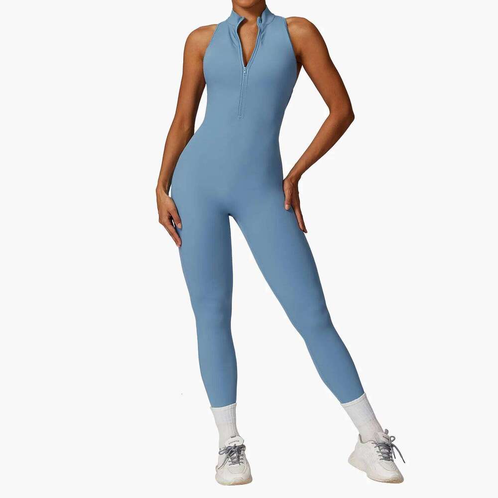 Nude Quick-Drying Zipper Yoga Bodysuit High-intensity Fiess Training Sports Tights