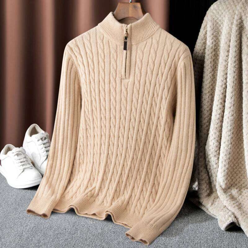 Boutique Men's Solid Color Turtleneck Top Autumn And Winter Thermal Zipper Pullover Stretch Sweater