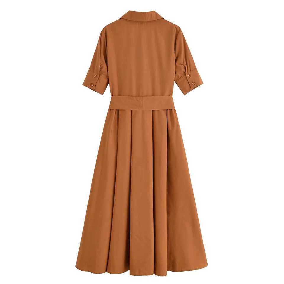 HipSeam Women Dress With Belt Spring Pocket Lady Dress Button Midi Dress Casual Side Zipper Womens Dresses Female Party Dress XJ250610