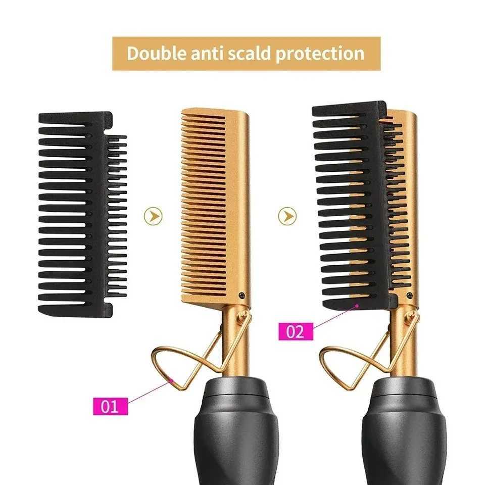 Ceramic Heating Hair Straightener Comb with Ceramic Coating 3 Heat Levels Anti-Frizz for Natural Hair Beard Wigs and Curling W250610