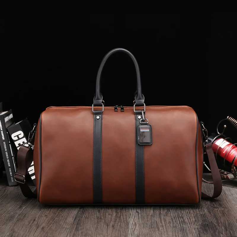 Mens Travel Tote Duffle Gym Bag Crazy Horse PU Leather Handbag Business Fitness Pocket Luggage Vintage Shoulder Sports Bag W250610