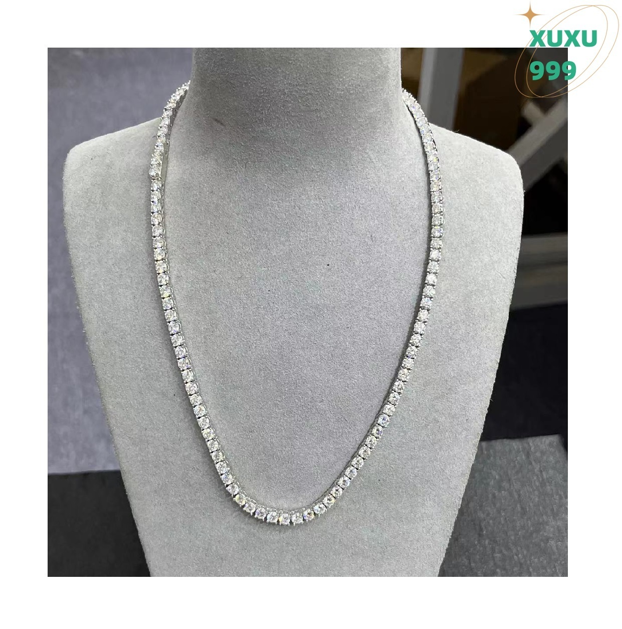 OACOCA Luxury VVS Moissanite Diamond Tennis Chain 4mm 18 Inches Necklace Silver Plated Jewelry Chain