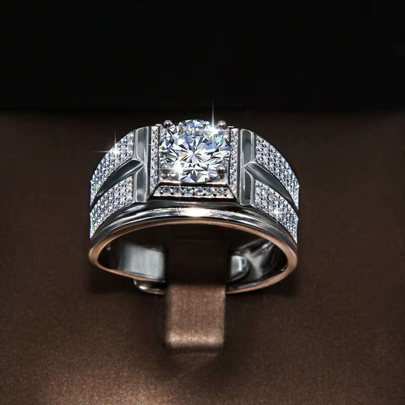 Wholesale Free Certificate Classic 925 Sterling Silver Rhodium Plated 1CT Round Brilliant Cut Moissanite Ring for Men