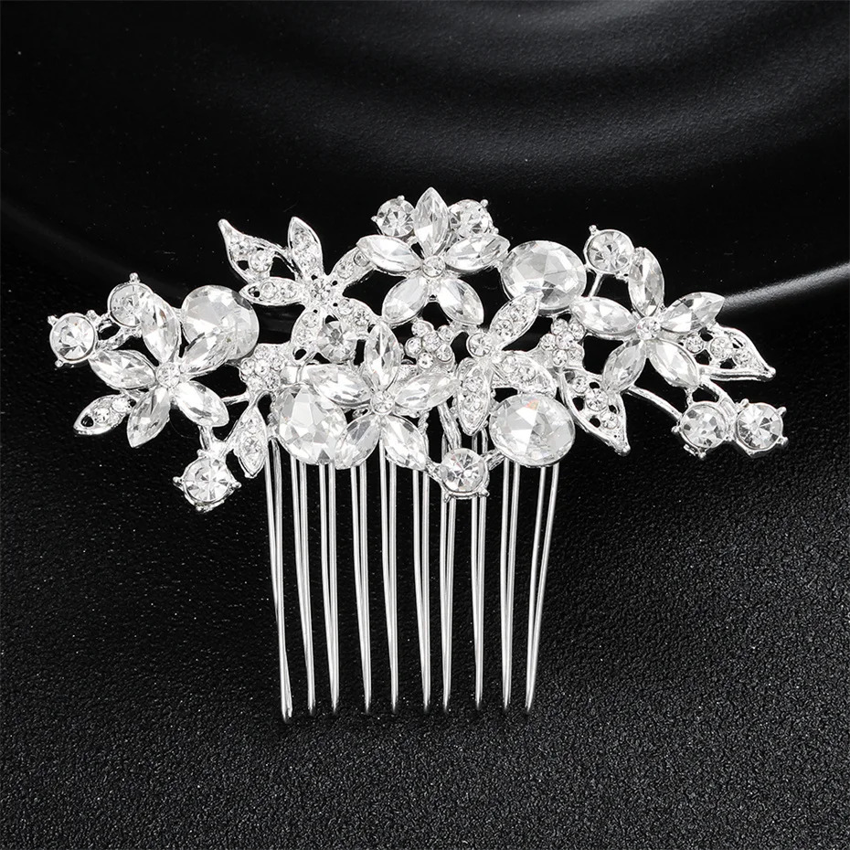 Efily Classic Silver Color Wedding Hair Combs Hairpins Crystal Rhinestone Bride Hair Accessorie Tiara Bridal Hair Jewelry 250610