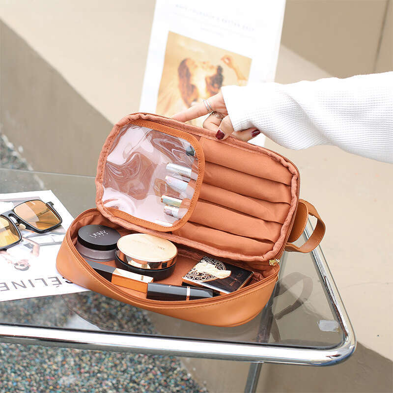 2025 New PU Leather Handheld Makeup Large Capacity Divider Board Skincare Storage Simple Waterproof Toiletry Bag