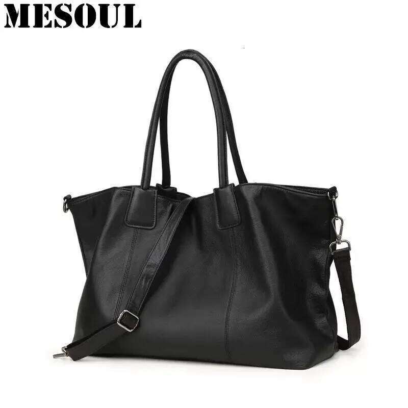 Fashion Large Handbag Women Soft Genuine Leather Shoulder Bags Simple Design Composite Bag Female Casual Shopping Tote