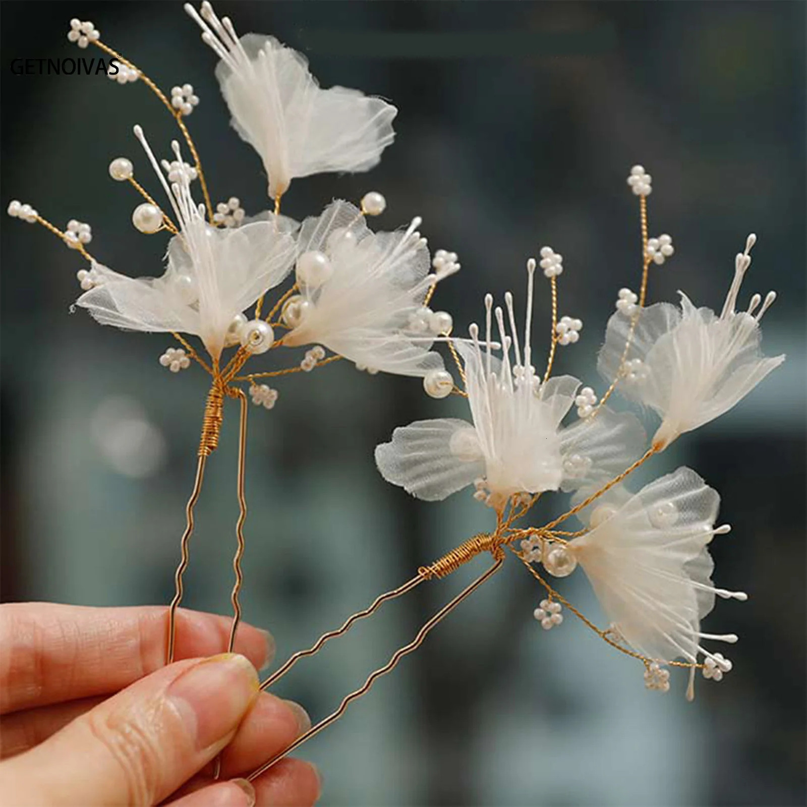 Wedding U Shape Hair Clips Bridal Headpiece Mesh Flower Hairpins Pearl Women Wedding Hair Accessories Bridal Headdress Jewelry 250610