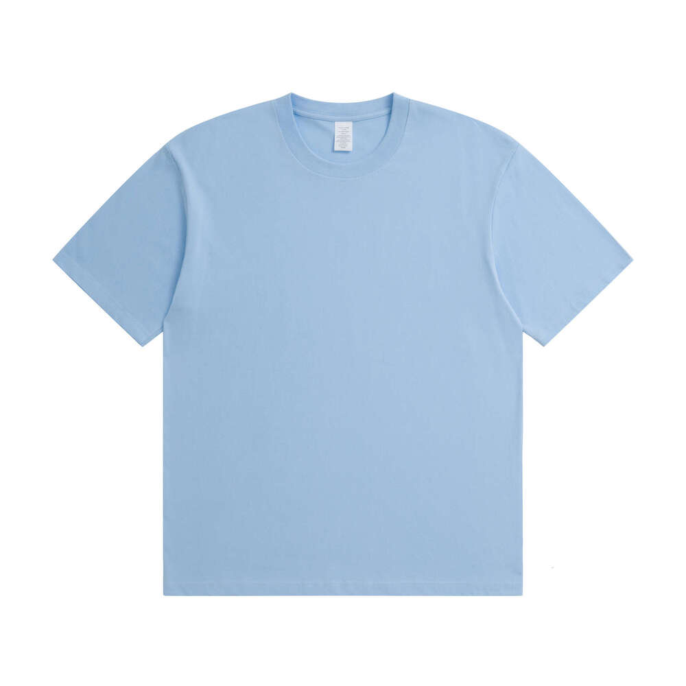 T-Shirt for Men 230g Solid Color Crew Neck Short Sleeve Casual Combed Cotton Unisex Regular Shoulder Tee-Sky Blue