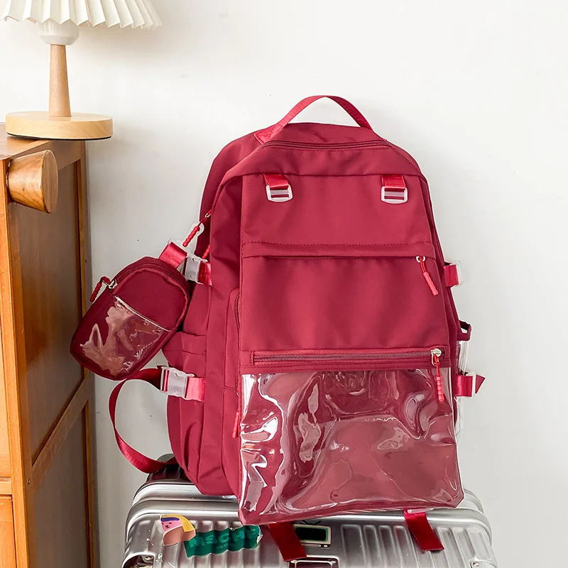 Transparent Vintage Pockets Students Backpacks Y2k Aesthetic Women Casual All Match Schoolbags Korean Trendy Streetwear Ita Bags 250606