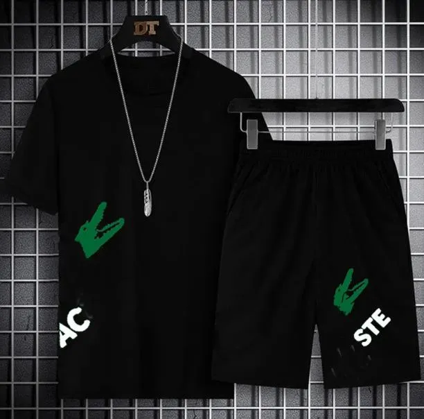 designer Shorts mens t shirt Tracksuit Flocking Letter Print Cotton T Shirt Shorts Set Summer Sports Breathable Basketball Suit Men Streewear