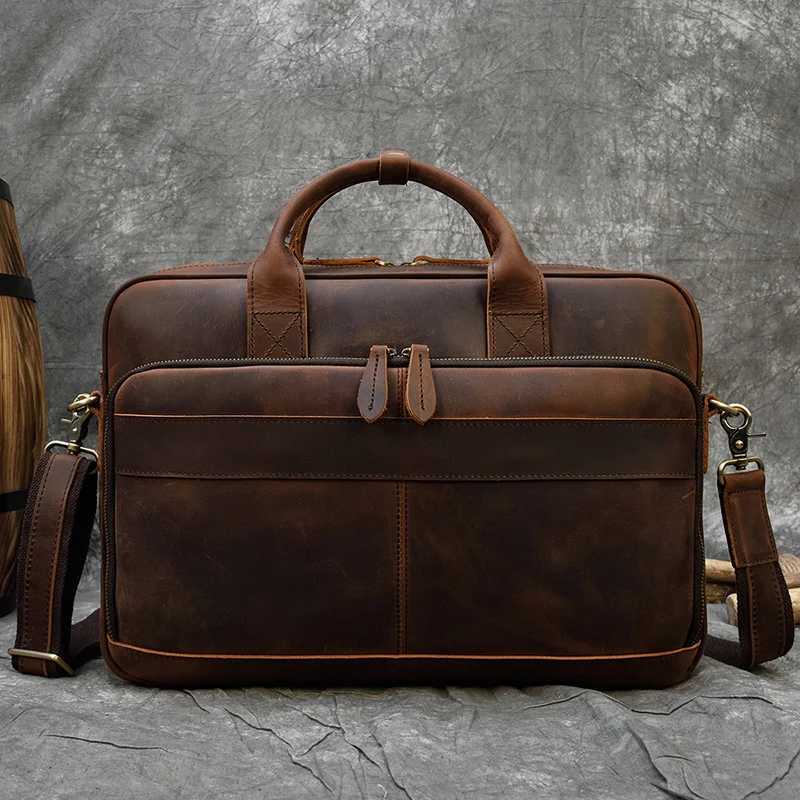 Retro Laptop Briefcase Bag Genuine Leather Handbags Casual 15.6 Business Bag Daily Working Tote Bags Men Male bag for documents W250610