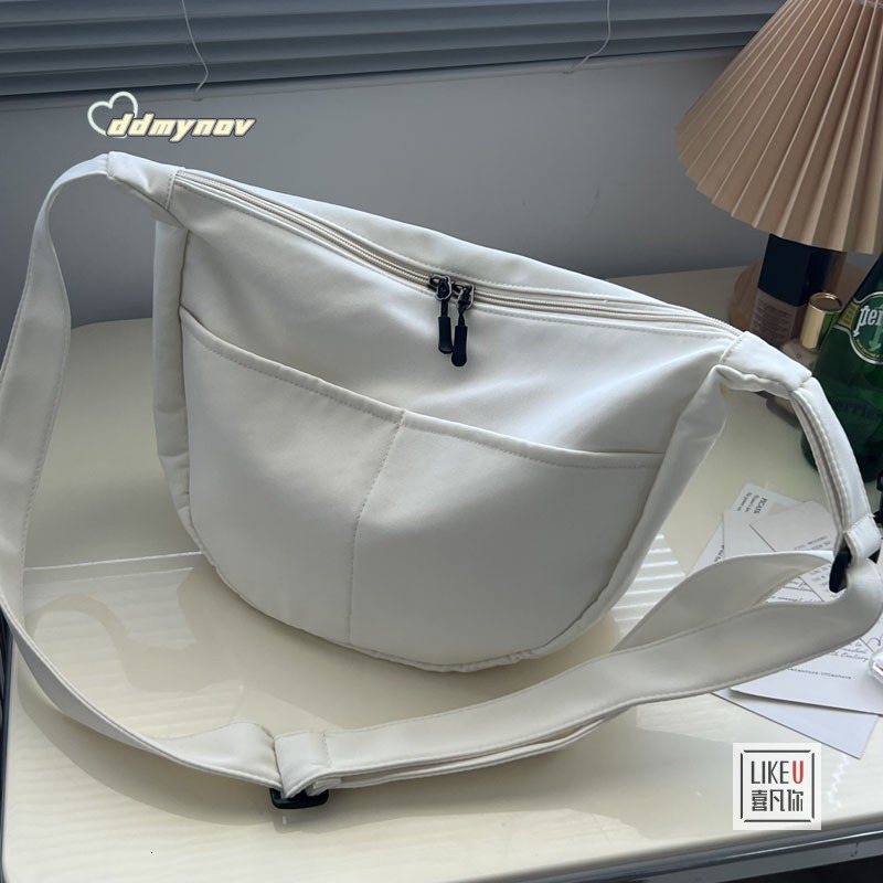 DIY Zipper Dumpling Solid Color Tote Fashion Casual Versatile Literary Single Shoulder Crossbody Canvas Women's Bag ddmynov