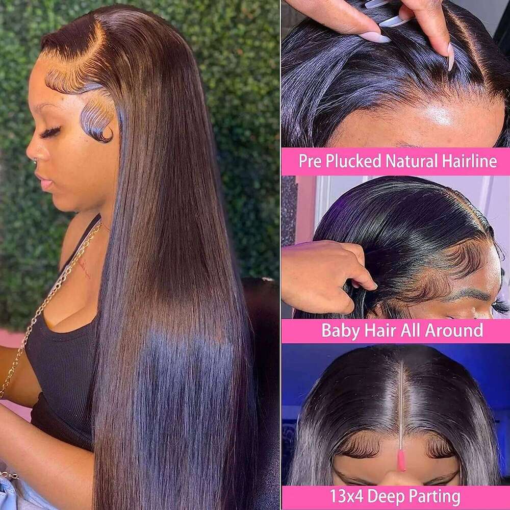 13X4 Straight Front Wigs 180% Density 13x6 HD Lace Wig Pre Plucked with baby hair 12A Virgin Human Hair