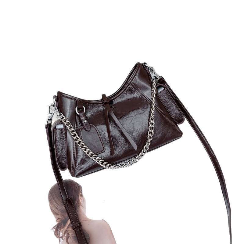 Top Layer Crackle Pattern Cowhide designer Crossbody Chain Messenger High-End Genuine Leather Women's Large Capacity Tassel Shoulder Bag