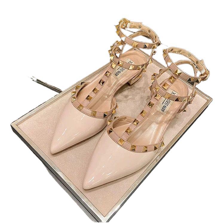 free Shipping Thick heeled slippers Middle heel sandals Pointed single shoe Naked high heels Wearing women high heels outside