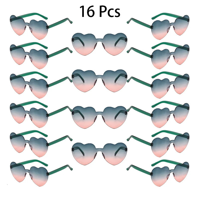 16 Pcs Per Set Rimless Heart Shaped Sunglasses Women Cute Fashion Beach Holiday Shades Trendy Multi-color Rave Sun Glasses 250530