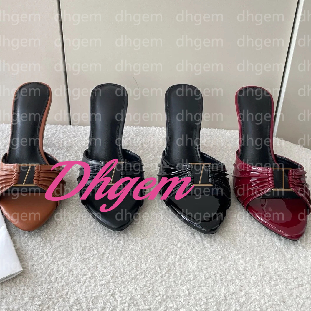 Elegant Dress shoes Ladies stiletto Slippers mule Leather Classic Letter Buckle Sharp toes sandals women designer high-heeled Slipper Size 35-41