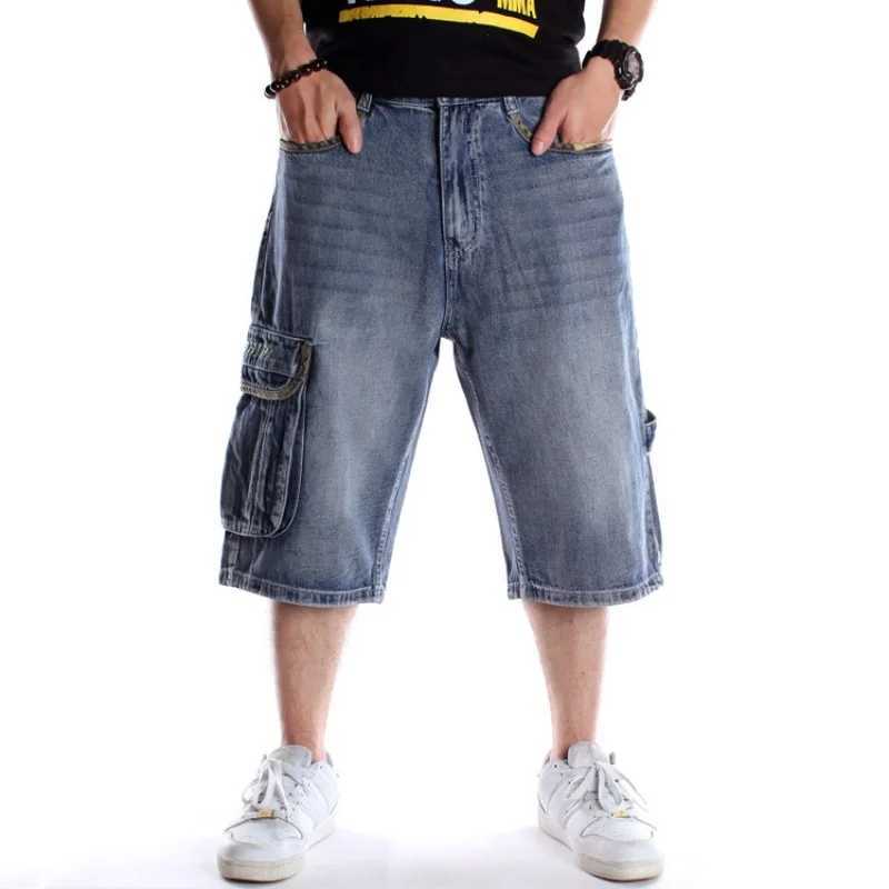 Multi-pocket European and American skateboarding pants with fat and plus size hip-hop denim shorts for men trendy cropped pants M250610