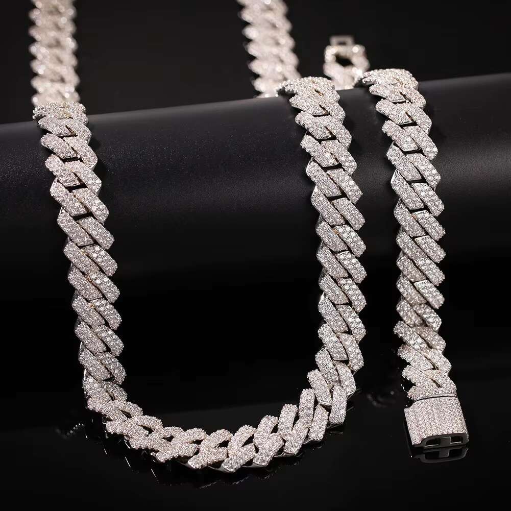 OACOCA Dropshipping 14mm 2-Row Cuban Chain for Men Women Gold Spring Clasp Iced CZ Full Paved Prong 5A Zircon for Gift Necklace