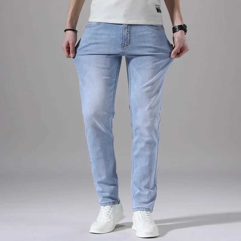 KSTUN Slim Straight Jeans Men Denim Pants Casual Regular Fitness Mens Trousers Light Blue 2025 Summer Mens Clothing Cowboys M250610