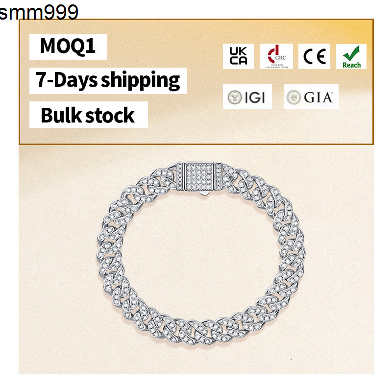 925 Sterling Silver VVS Moissanite Diamond Iced Cuban Bracelet Fast Delivery Fine Jewelry Moissanite Bracelets Bangles