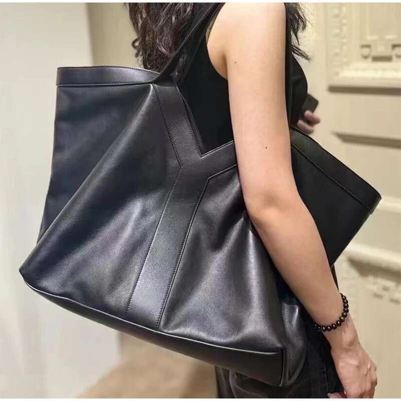 Soft Y Letter Women Shoulder New Genuine Leather Fashion Large Capacity Tote High-End Casual Commuting Brand Bag