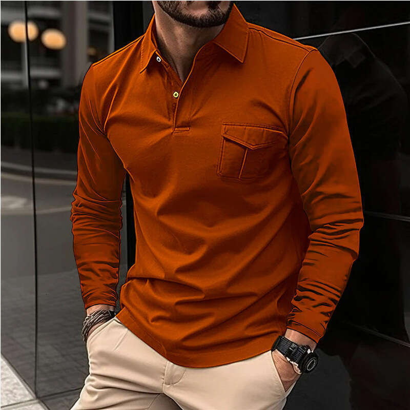 Autumn Winter New Men's Long Sleeve Casual Turn-Down Collar Sports Polo Shirt B5