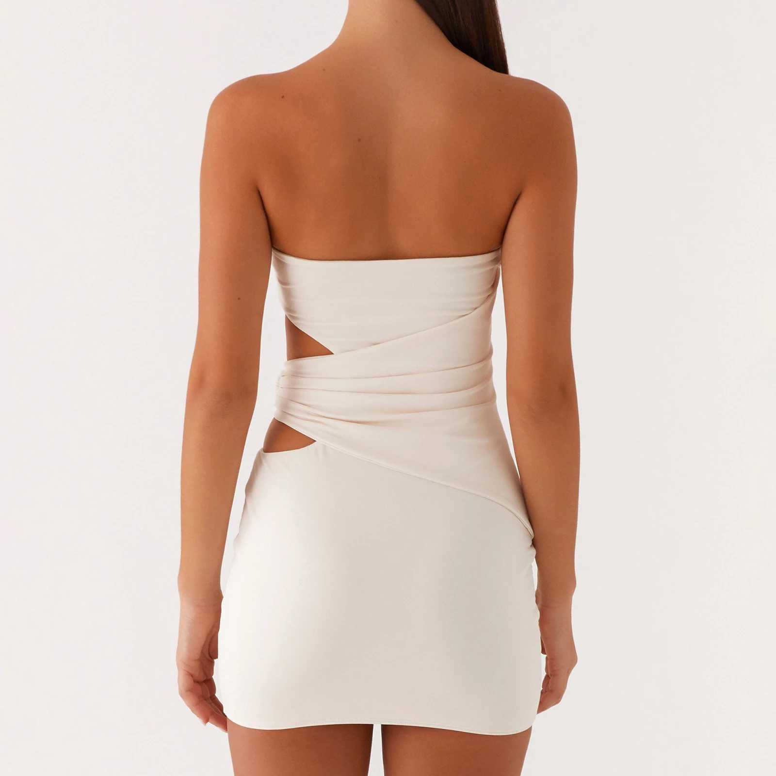 Sexy Strapless Dress for Women Bodycon Bandeau Dress Stylish Solid Hollow Out Tube Slim Fit Mini Dress for Party Clubwear XJ250610