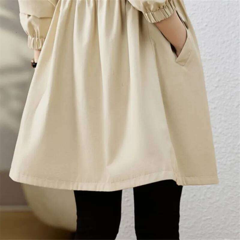 2025 Spring Autumn New Korean Women Hooded Trench Coat Fashion Mid-Length Outerwear Female Slim Windbreaker Ladies Overcoat B816