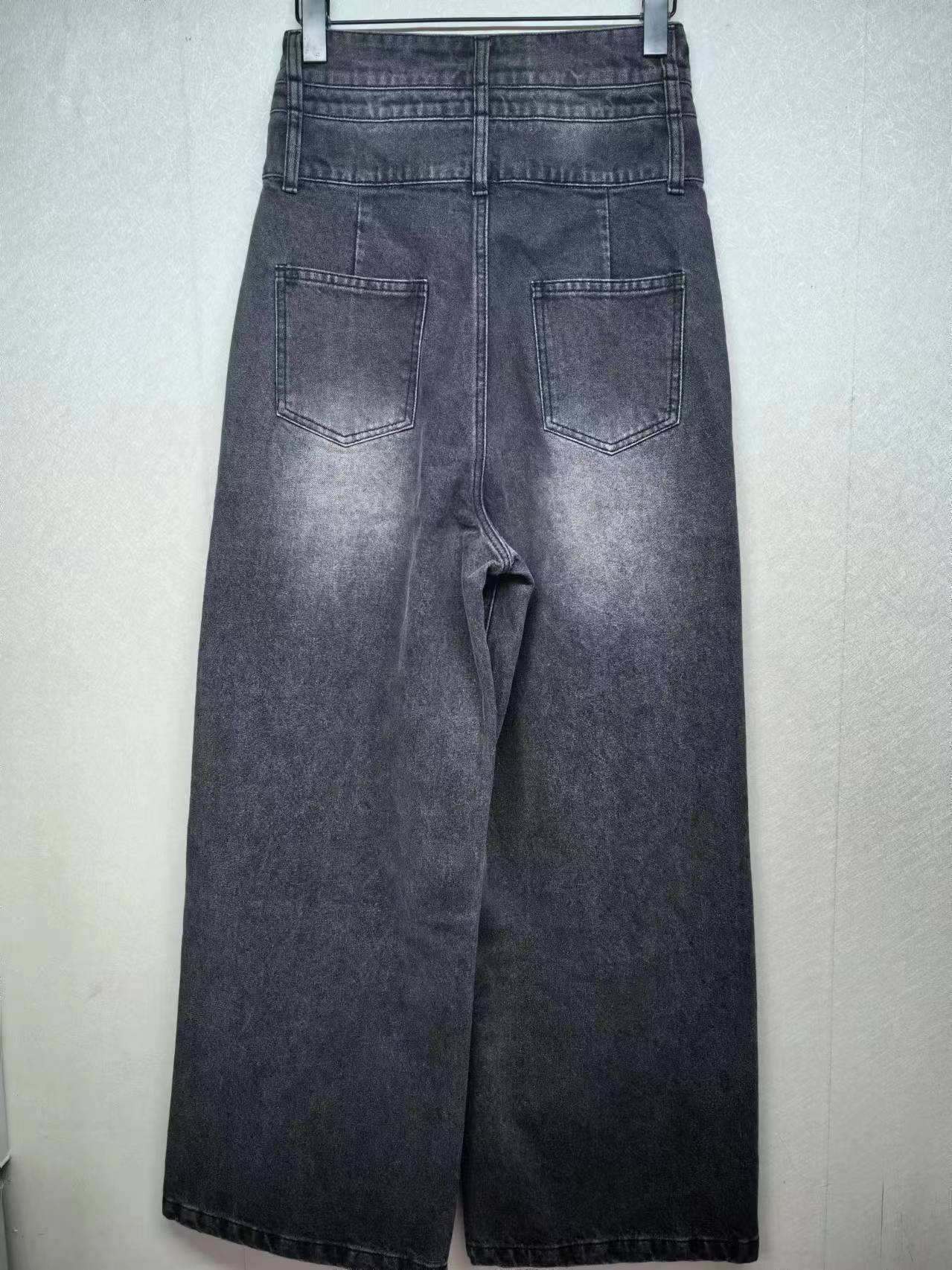 Cubic double button high waist wide leg jeans factory customized wholesale 40162