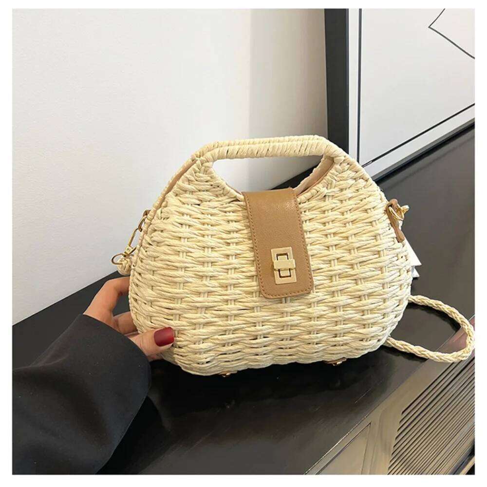 Women Elegant Fashion Woven Rattan Straw Rope Crossbody Sling Shoulder Beach Bag