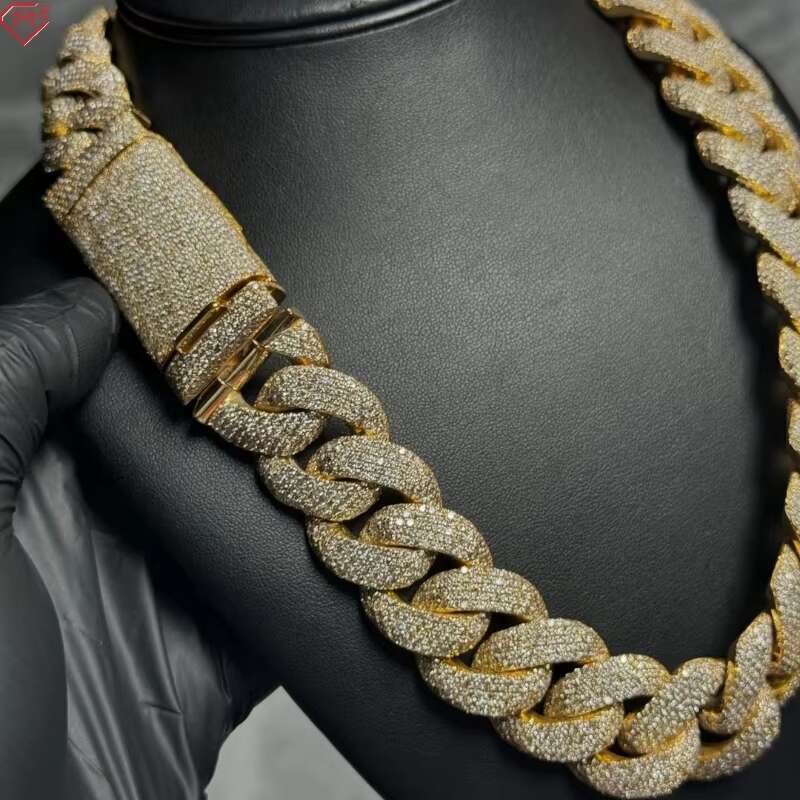 Hip Hop Necklace Cuban Moissanite Chain 20mm Wide VVS Sterling Silver Rapper Moissanite Cuban Chain OACOCA