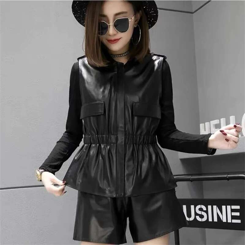 2025 Spring Autumn New Vest Women's Short Imitation Sheepskin Waistcoat Outerwear Fashionable Sleeveless Leather Jacket