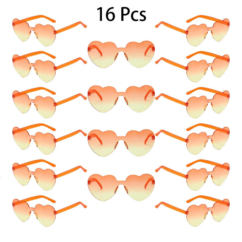 16 Pcs Per Set Rimless Heart Shaped Sunglasses Women Cute Fashion Beach Holiday Shades Trendy Multi-color Rave Sun Glasses 250530