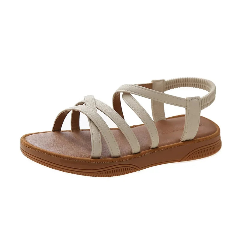 Upgraded Roman sandals womens flat-soled elastic band soft-soled summer sandals womens cross-strapped sandals 250604