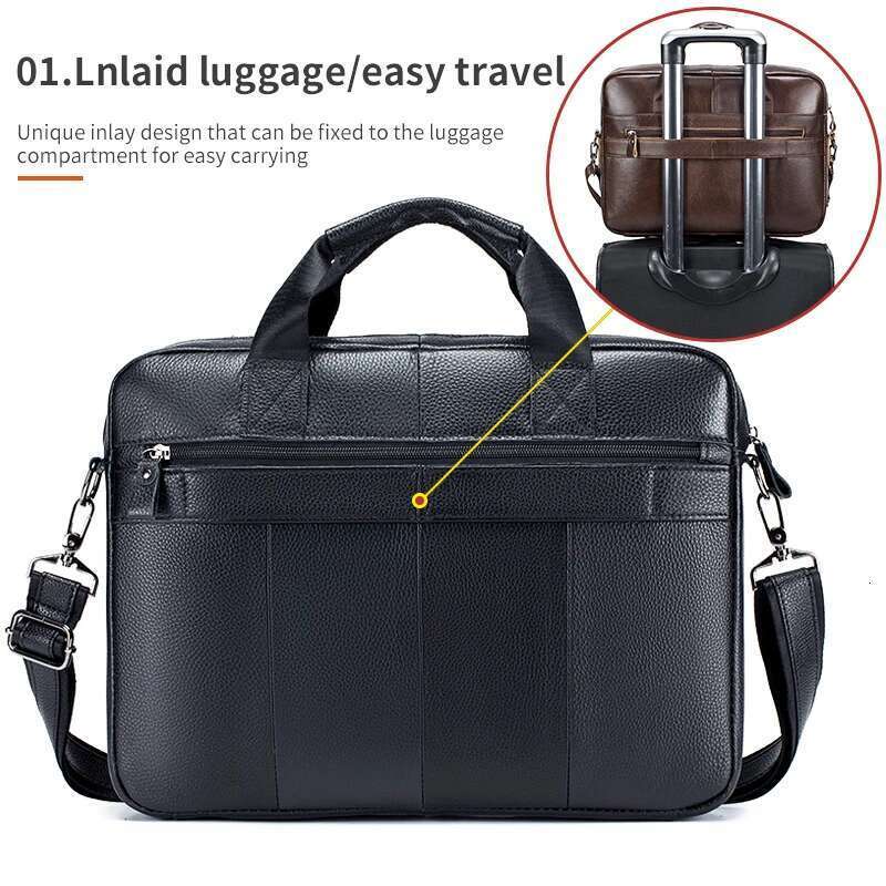 Men's Leather Briefcase, Vintage Cowhide Computer Double Front Large Bag Opening, Rear Lage Compartment Insert Bag,