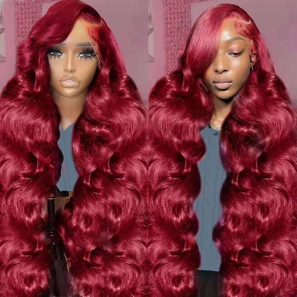 200 Density 99J Bury13x4 13x6 HD Body Wave Lace Front Human Hair Wigs 30 36 Inch Red Colored Frontal Wig for Women