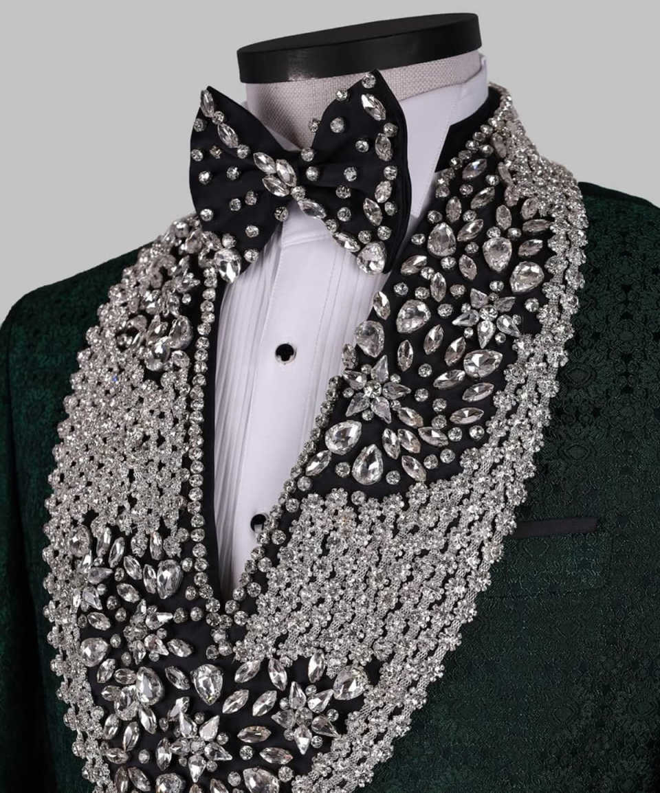 Luxury Crystal Wedding Tuxedos 2 Piece Set Jacket Pants Jacqusrd Men Suit Shawl Lapel Customized Groom Wear Party Suits