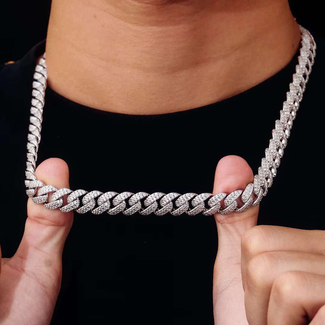 10mm Moissanite Flat Cuban Necklace Silver 925 Necklace Shopping for Jewelry Online Cuban Chain Daily Wear for Men OACOCA